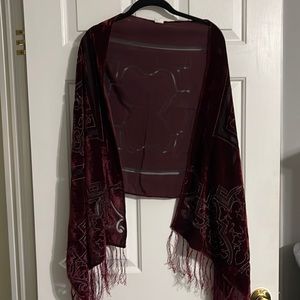 Excellent Condition velvet feel wine with designed and fringed wrap